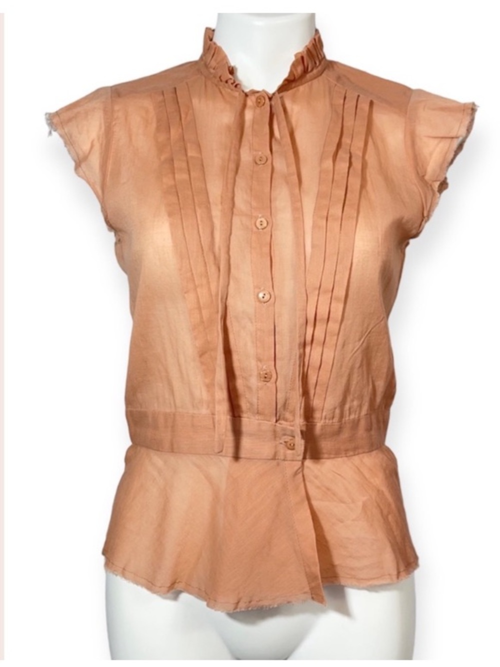Ulla Johnson Peplum Blouse Top Button Up Shirt Short Cap Flutter Sleeve 6